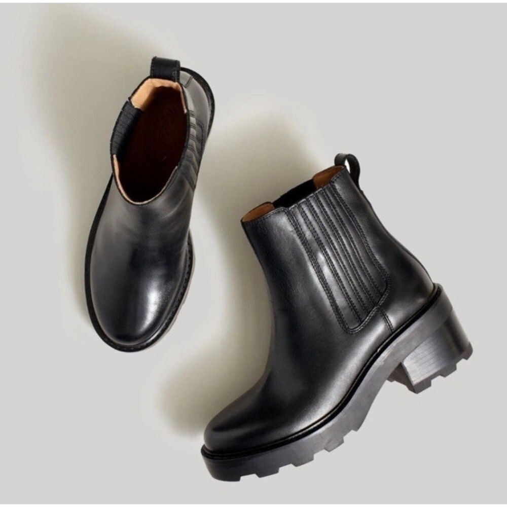 Madewell Gwenda Women's 8 Platform‎ Ankle Chelsea Boots Black Stacked Heel NN019